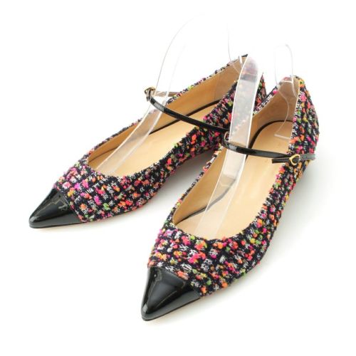 ジェニファーチャマンディ 23AW ドゥロワー別注 ツイード マルチ ストラップシューズ パンプス ブラック 39