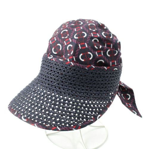 エルメス ラフィア コットン ジェミニ 帽子 キャップ ネイビー