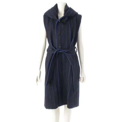 イッセイミヤケ 17AW 2017 ウール 切替 ノースリーブ フーデッド アウター コート IM74FE501 ブラック ブルー 2