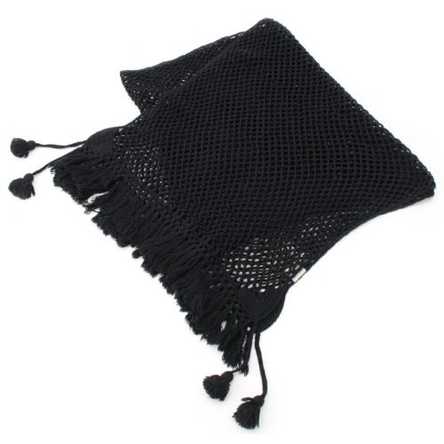 イッセイミヤケ コットン 大判 ニット タッセル ストール マフラー IM41AD101 ブラック