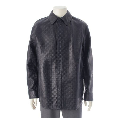 グッチ 2025AW レザー GG グッチシマ ジャケット アウター 833460 ネイビー 46