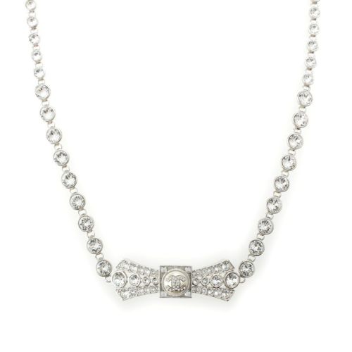 シャネル B23S ココマーク ラインストーン パール リボン ネックレス アクセサリー シルバー