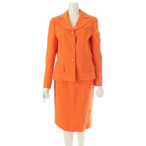 セリーヌ ウール ジャケット スカート セットアップ スーツ オレンジ 40