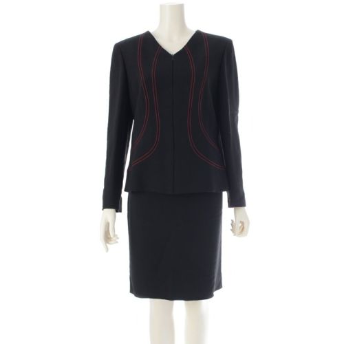 ヴァレンティノ ウール ナイロン混 ヴィンテージ レッドステッチ デザイン ジャケット スカートセットアップ ブラック 10