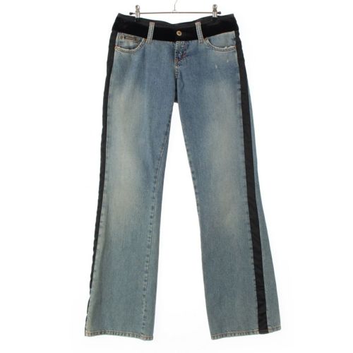 ドルチェアンドガッバーナ サイドライン ベロア 切替 ダメージ デニムパンツ ボトムス アイスブルー 30 44