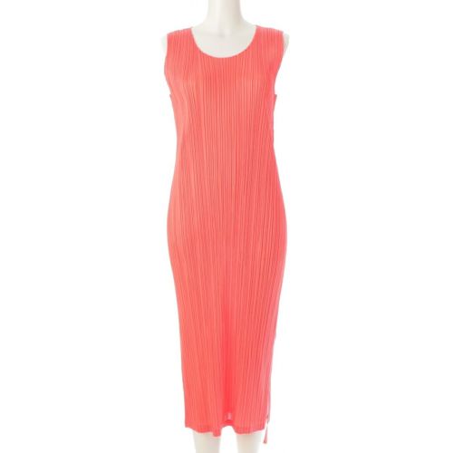 プリーツプリーズ イッセイミヤケ 22SS サイドジップ ロング ノースリーブ ワンピース ドレス PP21 JH136 オレンジ 3