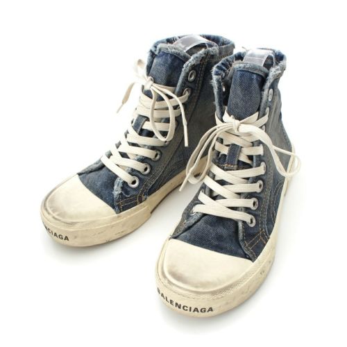 バレンシアガ ダメージ加工 ハイカット デニム スニーカー シューズ 688756 インディゴ ホワイト 23cm