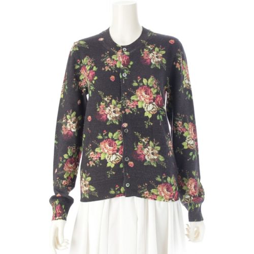 コムデギャルソン AD2016 ウール 花柄 プリント カーディガン GR-N012 グレー S