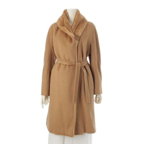 マックスマーラ キャメル ミンク ファー ベルト ロング コート アウター ブラウン 40