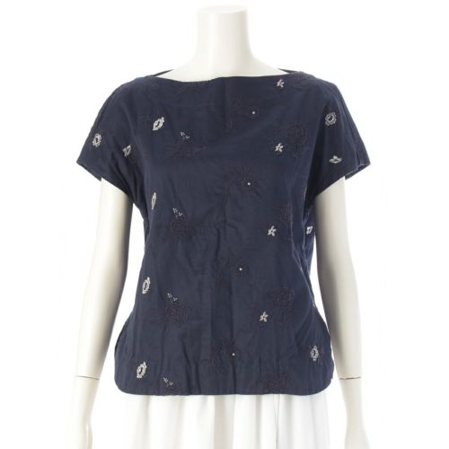 マメ クロゴウチ 17SS コットン 刺繍 ブラウス トップス MM17SSSH068 ネイビー シルバー 2