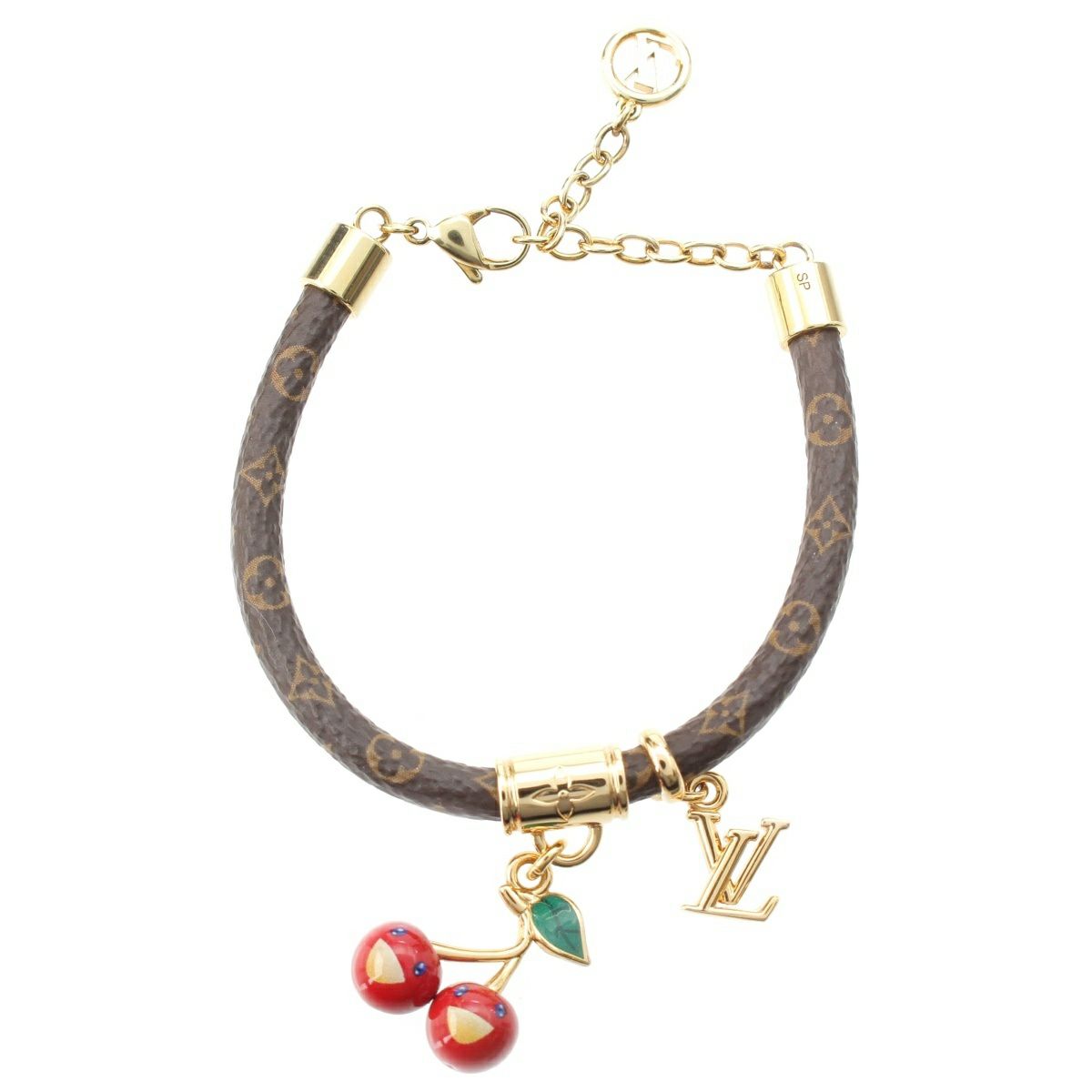 ルイヴィトン 村上隆 レザー モノグラム チェリー ブレスレット アクセサリー ブラウン×ゴールド