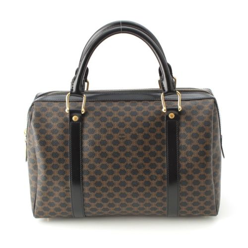 セリーヌ PVC 黒マカダム トリオンフ ミニ ボストンバッグ ヴィンテージ DM00/1 ブラック系