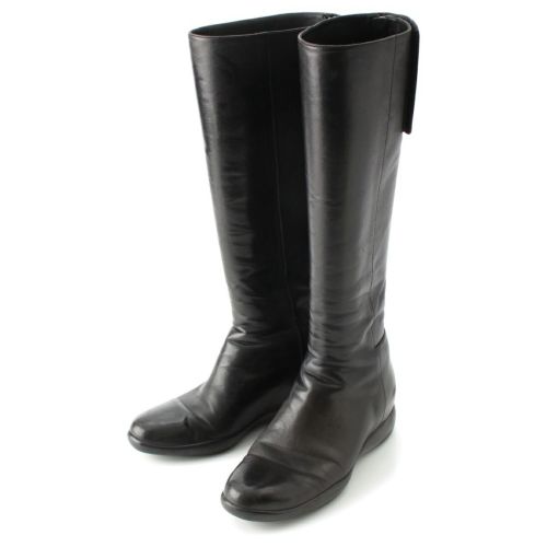 プラダ レザー バックジップ ロング ブーツ シューズ 3WZ013 ブラック 36 1/2