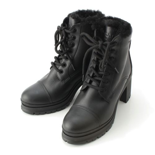 プラダ レザー ファー ヒール ブーツ シューズ ショート ブラック 37 1/2