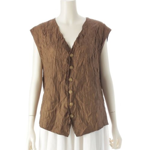 イッセイミヤケ 94SS シワ加工 プリーツ ベスト ME41-FE015 オリーブ ベージュ M