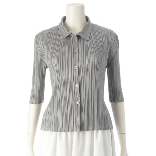 プリーツプリーズ イッセイミヤケ 12年 五分袖 カーディガン シャツ トップス グレー 3