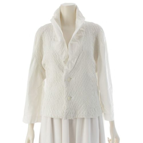 イッセイミヤケ バイアスプリーツ 斜めプリーツ ショールカラー カーディガン ライトジャケット ジャケット IM41FD009 ホワイト 2