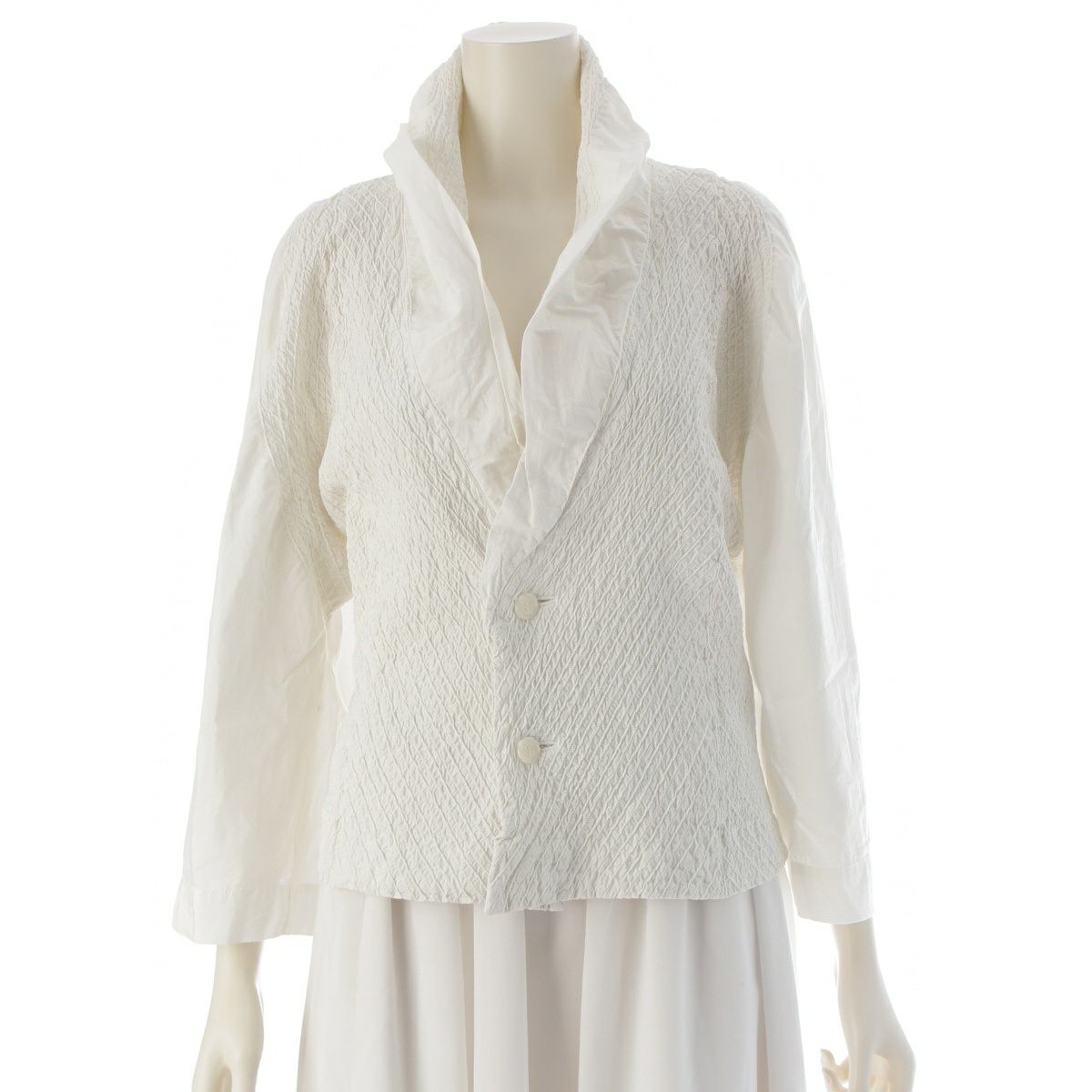 イッセイミヤケ バイアスプリーツ 斜めプリーツ ショールカラー カーディガン ライトジャケット ジャケット IM41FD009 ホワイト 2