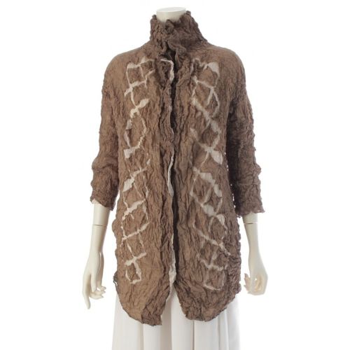 イッセイミヤケ シワ加工 シアー切替 ロング カーディガン ライトジャケット 羽織 IM93FD748 ブラウン 2