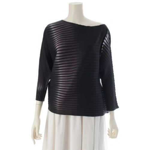 イッセイミヤケ 斜め バイアスプリーツ グラデーション 変型 トップス IM41JK112 ブラック ホワイト 2