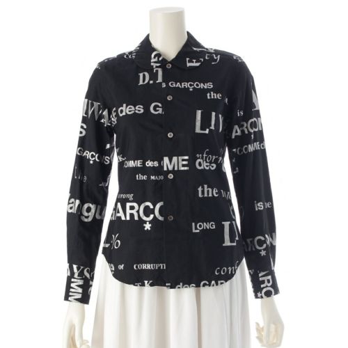 コムデギャルソン コットン AD2003 丸襟 メッセージプリント L/S 長袖シャツ トップス GK-B016 ブラック S