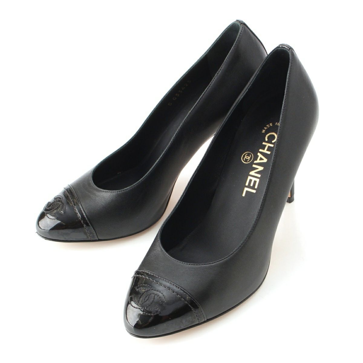 m*a様 美品　CHANEL ココマーク　ヒールパンプス サイズ37 黒 レザー シャネル レザー×パテント ココマーク ヒール パンプス ブラック 37