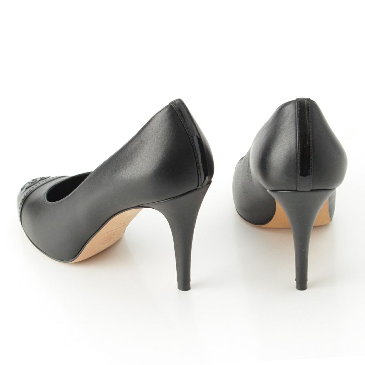 シャネル レザー×パテント ココマーク ヒール パンプス ブラック 37