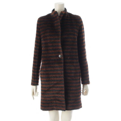 マックスマーラ アルパカ ウール ボーダー柄 ロング コート アウター 10860433000 ブラウン×ブラック 36