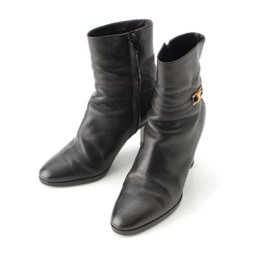 セリーヌ レザー トリオンフ ショート ブーツ シューズ ブラック 37