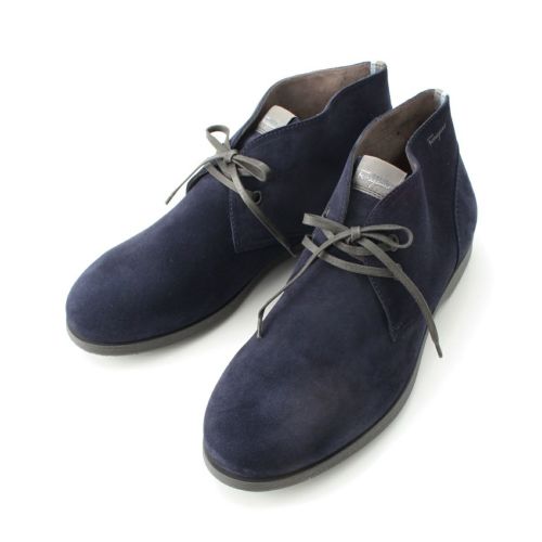 サルヴァトーレフェラガモ スエード デザート ブーツ シューズ ネイビー ブルー 8