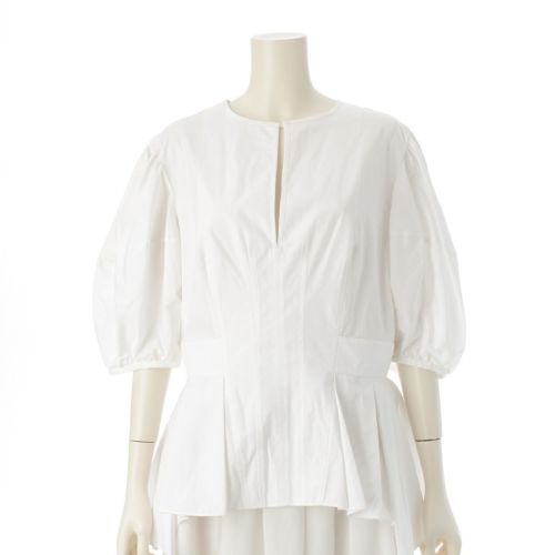 アレキサンダーマックイーン 19年 コットン フリル パフスリーブ バックジップ ブラウス シャツ 607353 ホワイト 48