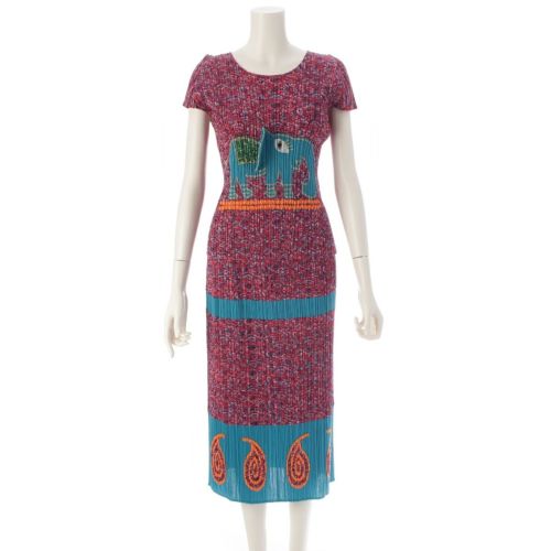 プリーツプリーズ 2006 象 エレファント アニマル フラワー ペイズリー 半袖トップス ロング スカートセットアップ PP63-JK522/PP63-JG525 レッド 3/2