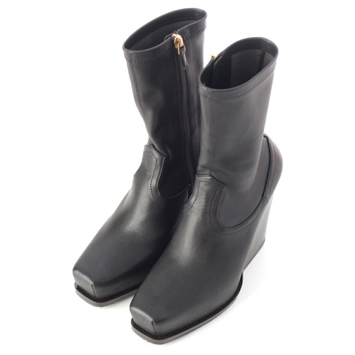 ステラマッカートニー スクエアトゥ アンクル サイドジップ ブーツ シューズ ブラック 37 1/2