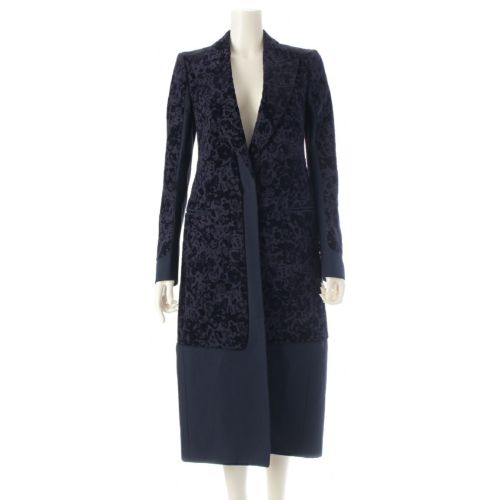 セリーヌ フィービー期 シルク混 ベロア フラワー コート アウター 28I114525 ネイビー 36