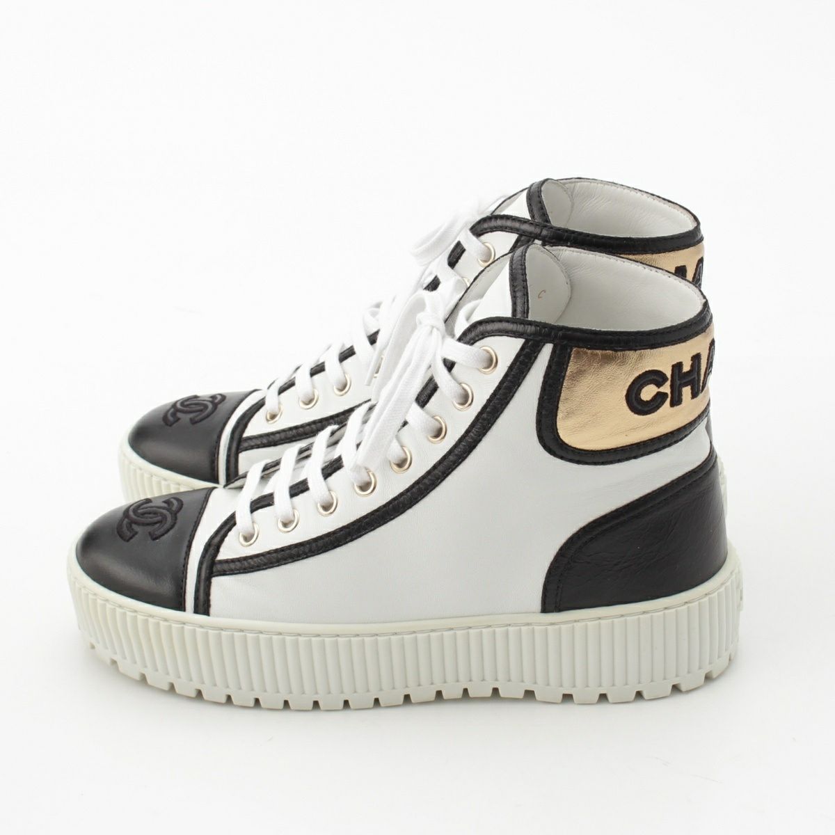 シャネル レザー×ファブリック ココマーク スニーカー シューズ G38091