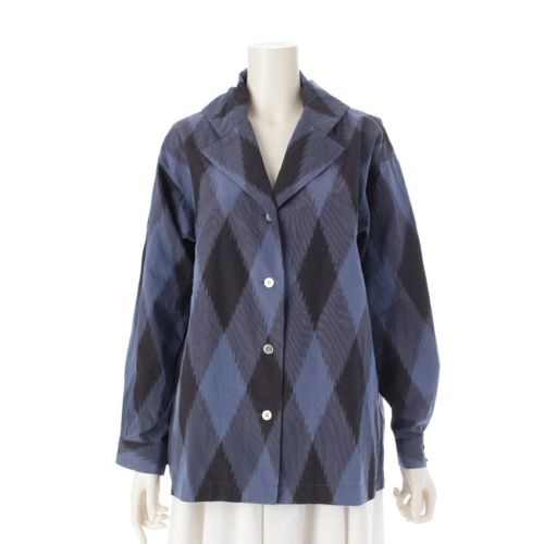 イッセイミヤケ 80s コットン 筆タグ フード チェック 長袖シャツ ジャケット トップス JG11878 ブルー M