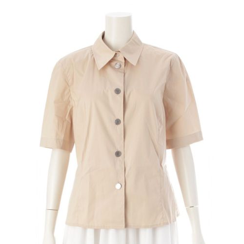 エルメス コットン ヴィンテージ セリエボタン ビッグボタンデザイン 半袖シャツ トップス ベージュ オフホワイト系 38