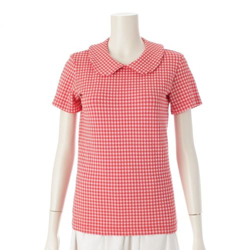 ローブドシャンブルコムデギャルソン 97SS AD1996 ナイロン混 ボディミーツ 丸襟 ギンガムチェック カットソー トップス RT-100050 レッド