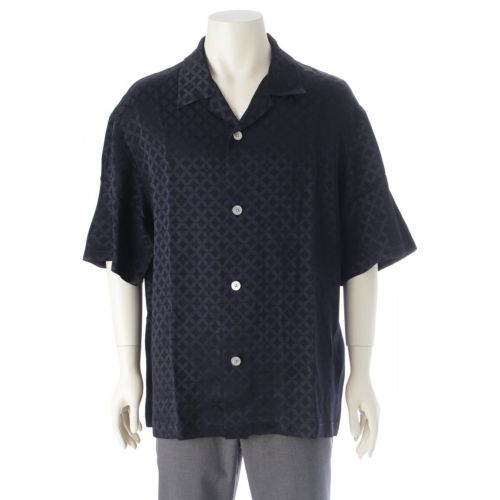 ルイヴィトン 2025 レーヨン×アセテート LVグラフィック ジャカード 半袖シャツ トップス ネイビー L