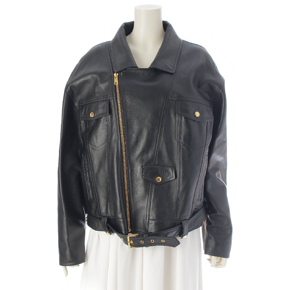 セリーヌ ソフトヴィンテージラムスキン ルーズバイカー ダブル ライダースジャケット アウター 2EB95050O ブラック 40