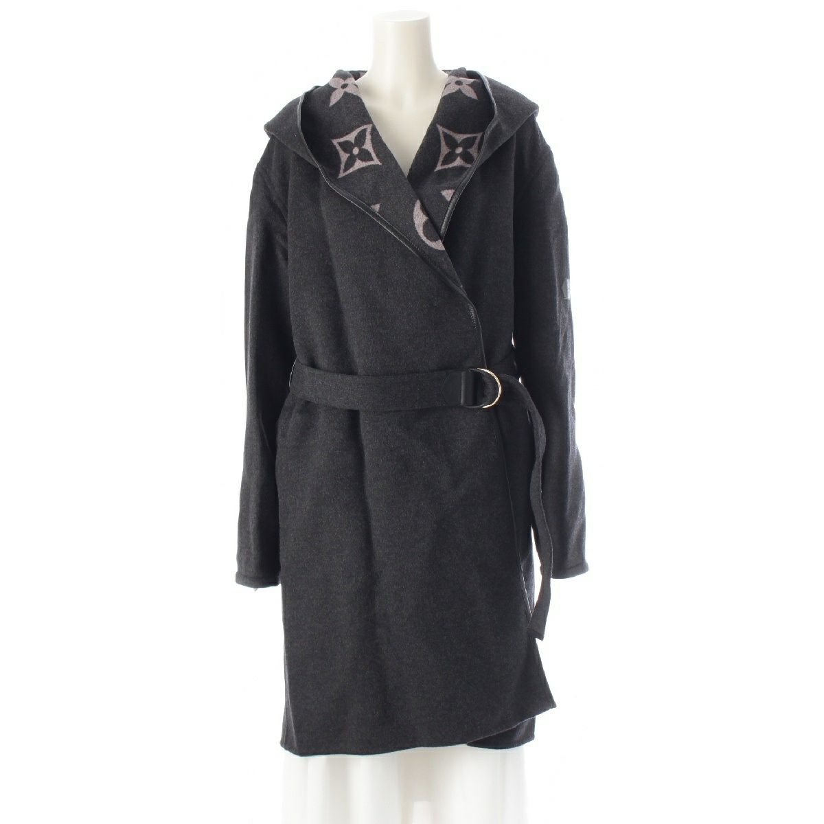 ドゥロワー ウール モヘア ケヌキ レザー ポケット ノーカラー コート  