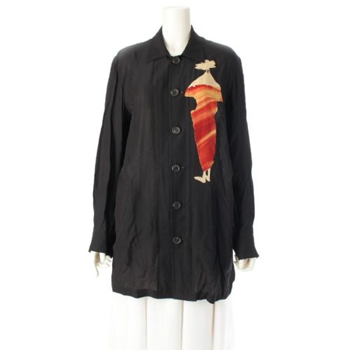 ワイズ ヨウジヤマモト レーヨン 抜染 女性 プリント 長袖シャツ トップス YK-J14-211 ブラック