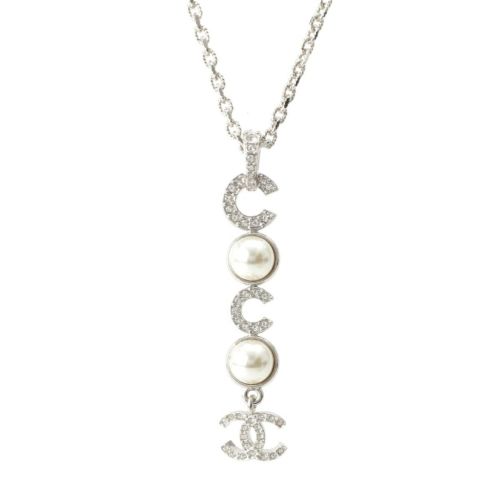 シャネル 25SS ココマーク パール ラインストーン ネックレス アクセサリー ABF722 シルバー