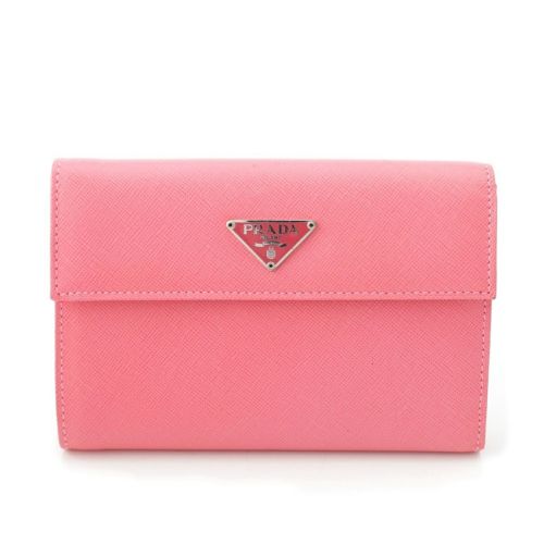 プラダ サフィアーノ トライアングルロゴ ウォレット 三つ折り財布 ピンク