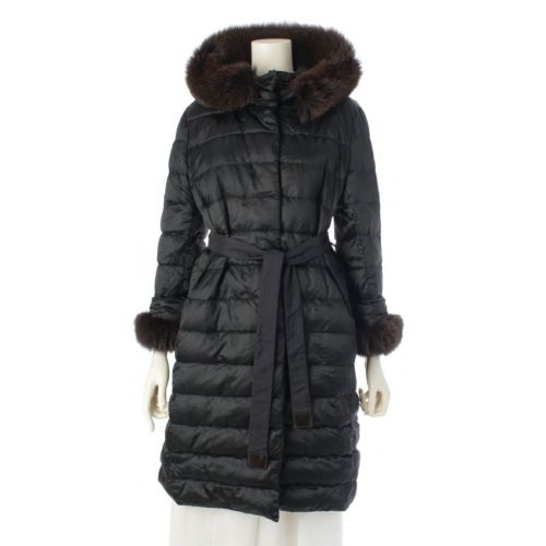 エスマックスマーラ ナイロン混 リバーシブル 取り外しファー ダウンコート アウター ブラック J42