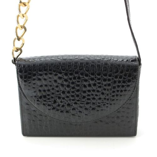 ヴェルサーチェ レザー ヴィンテージ クロコ型押し チェーン ショルダーバッグ ブラック