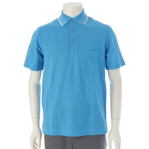 エルメス コットン Hロゴ刺繍 半袖 ポロシャツ トップス ブルー S