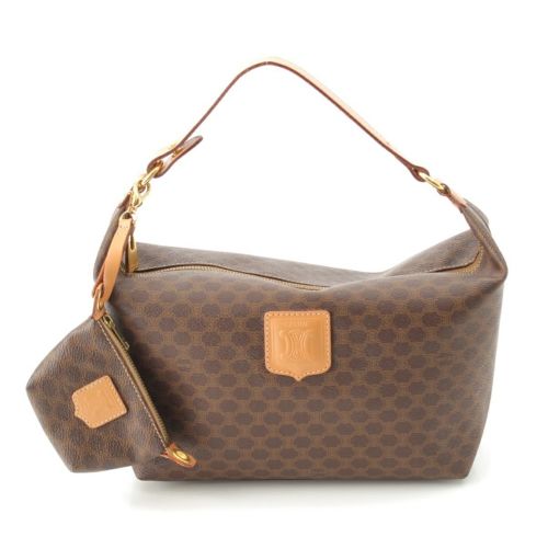 セリーヌ ヴィンテージ マカダム トリオンフ ポーチ付き バニティ ハンドバッグ ブラウン