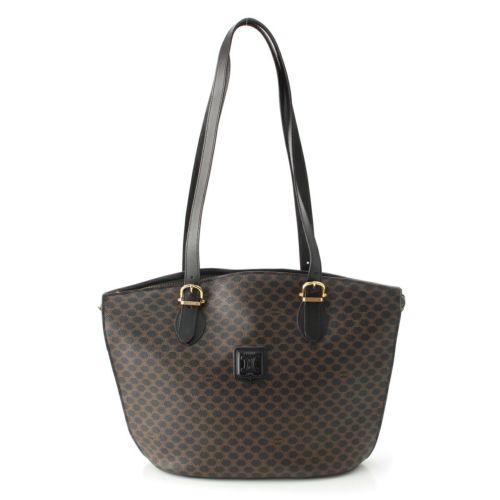 セリーヌ ヴィンテージ マカダム トリオンフ ロゴ トートバッグ ブラック×ブラウン