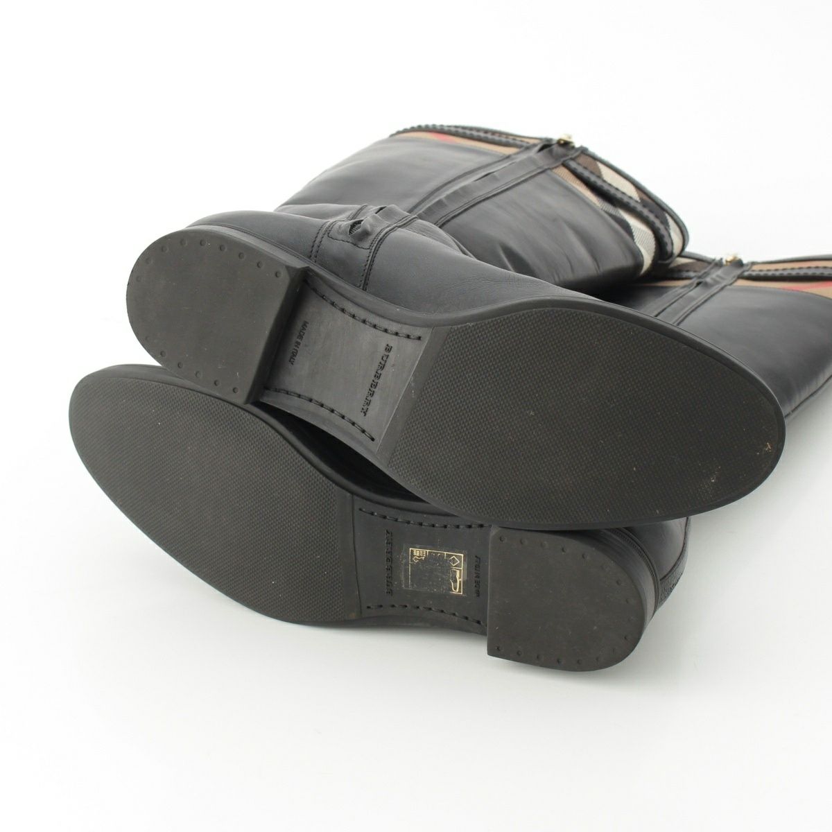 バーバリー レザー ノバチェック ロング ブーツ シューズ ブラック 36